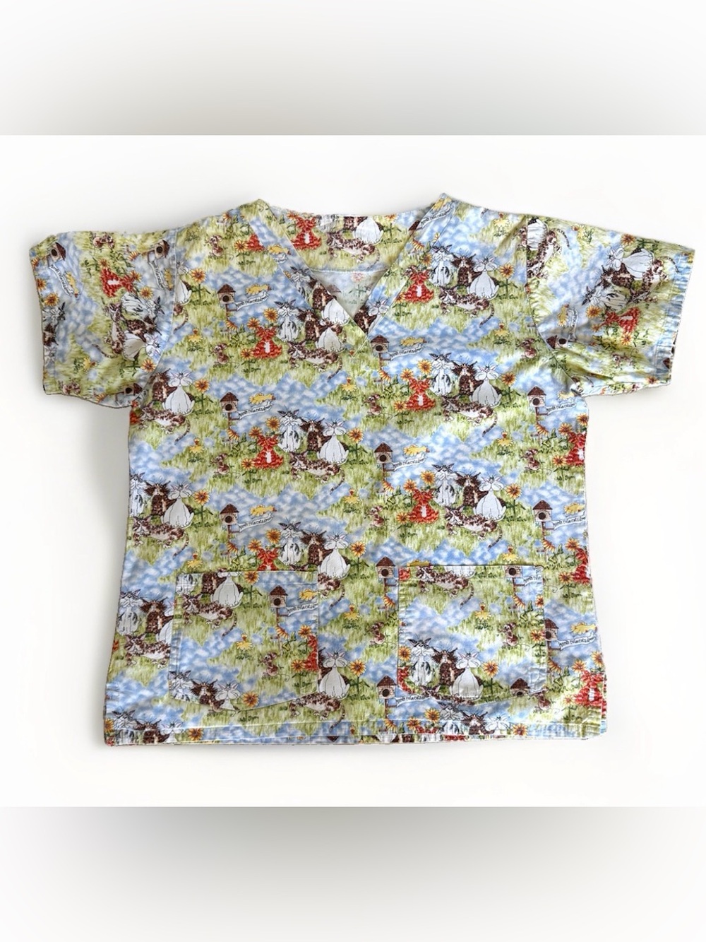 UA Scrubs Cat & Bird Print V-Neck Scrub Top